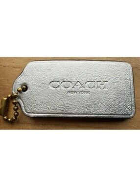 Authentic COACH Metallic Silver Leather Hangtag Key Charm Replacement